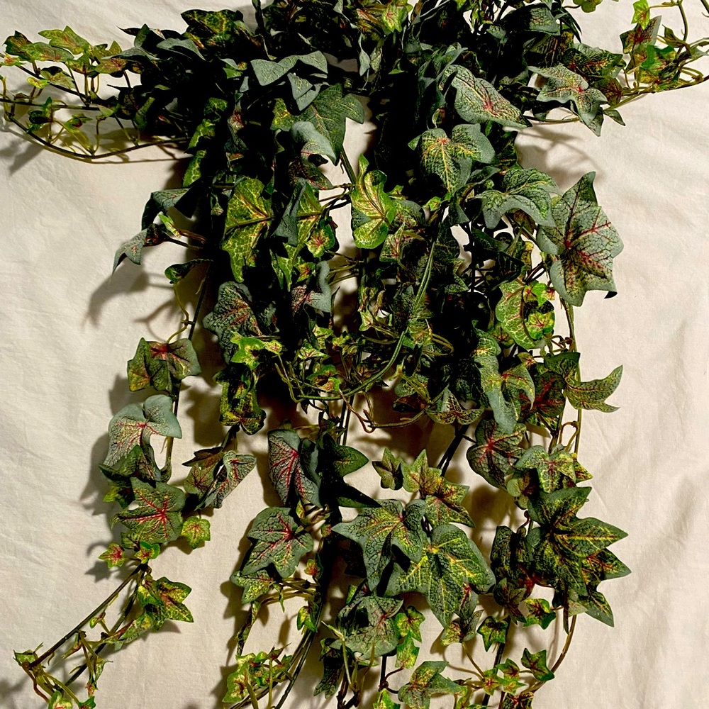 Faux Florals “FROSTED RED VINE IVY BUSH” set of 2